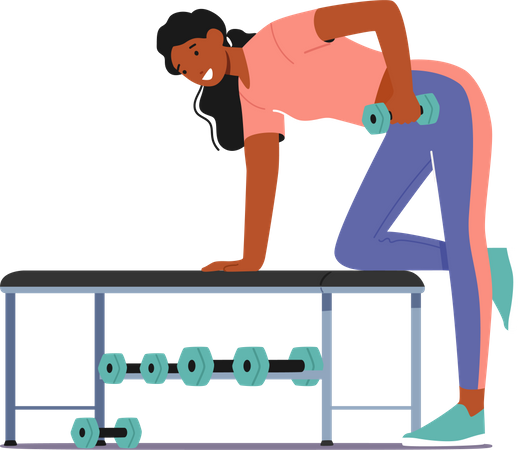 Happy Woman Exercising with Dumbbell in Gym  Illustration