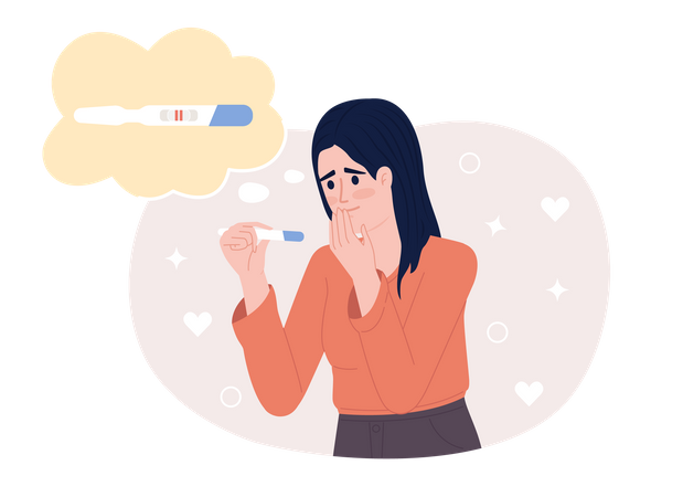 Happy woman finds out positive result on pregnancy test 2D vector isolated spot illustration  Illustration