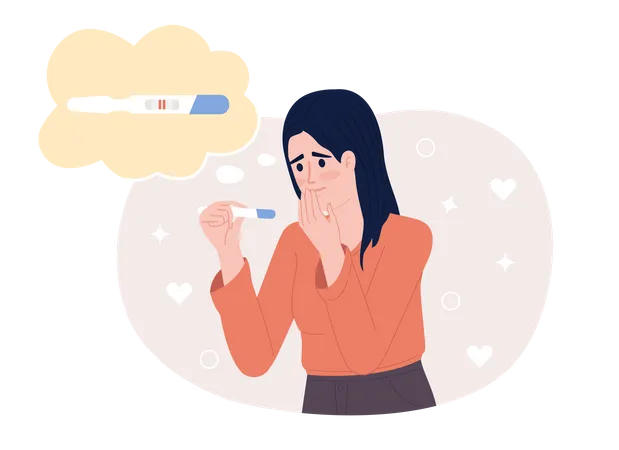 Happy woman finds out positive result on pregnancy test 2D vector isolated spot illustration  イラスト