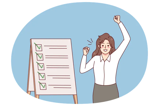 Happy woman finish to do list  Illustration