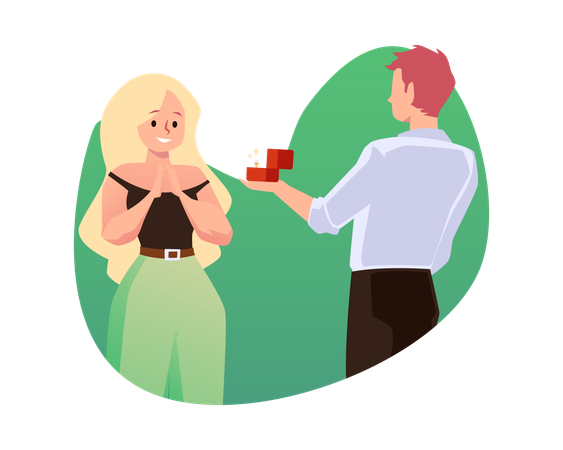Happy woman getting box with engagement ring  Illustration