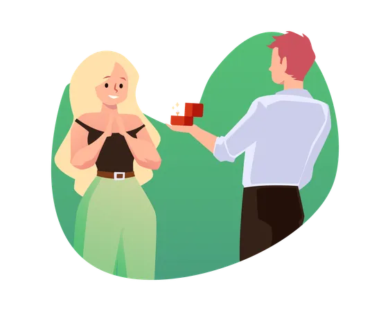 Happy woman getting box with engagement ring  Illustration