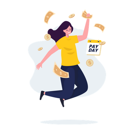 Happy woman getting salary payment Illustration