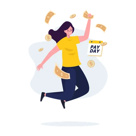 Happy woman getting salary payment Illustration