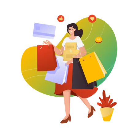 Happy woman going for big shopping  Illustration