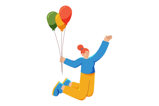 Happy woman holding balloon  Illustration