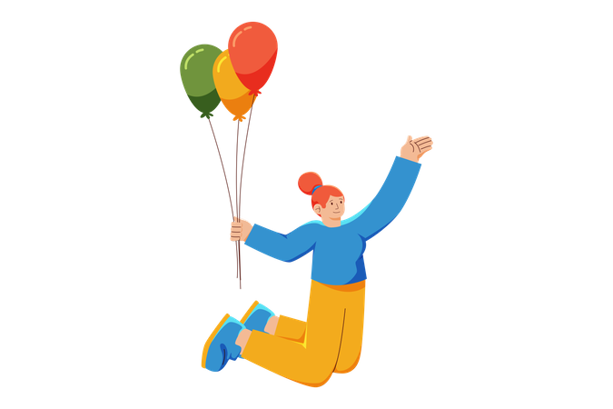 Happy woman holding balloon  Illustration