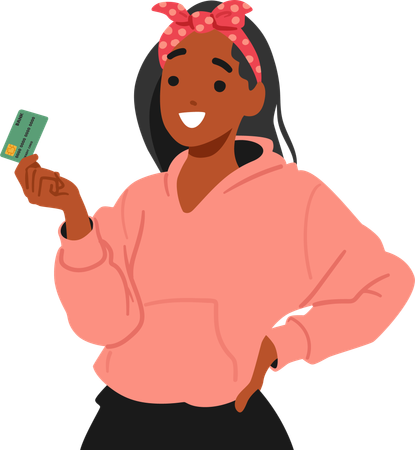 Happy Woman Holding Credit Card  Illustration