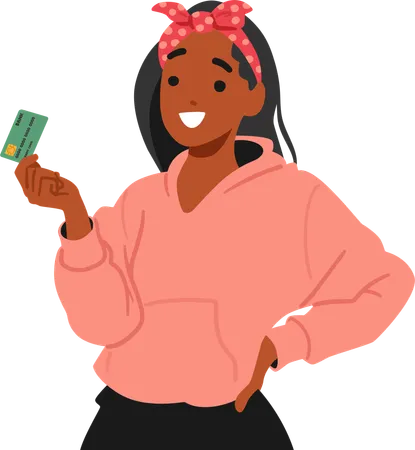 Happy Woman Holding Credit Card  Illustration