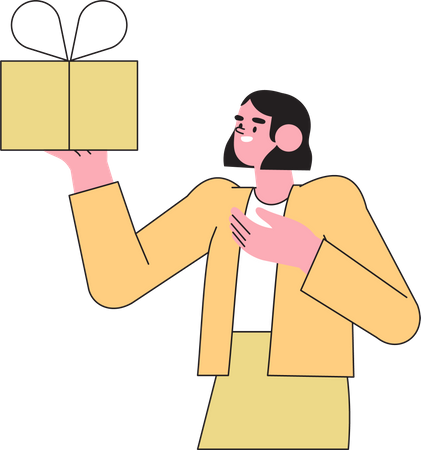 Happy woman holding gift box  Illustration