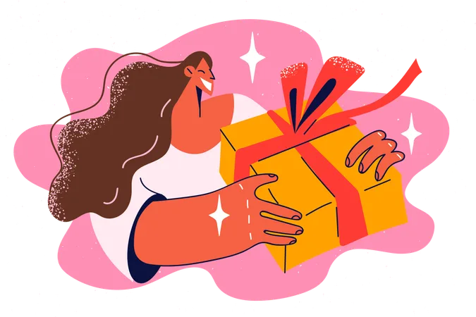 Happy woman holding gift  Illustration