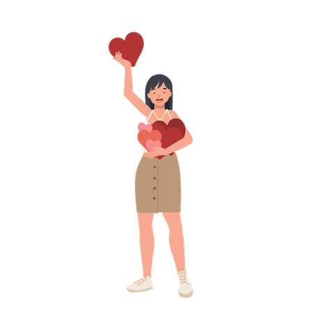 Happy woman holding heart Illustration