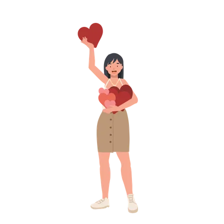 Happy woman holding heart Illustration