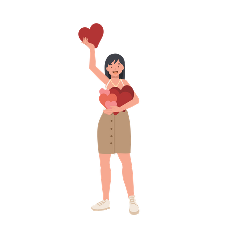 Happy woman holding heart  Illustration