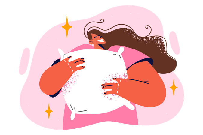Happy woman holding pillow  Illustration