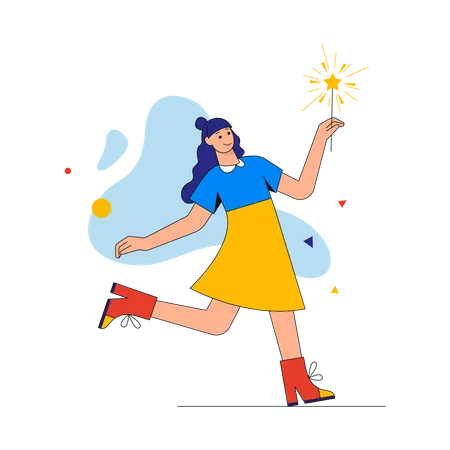 Happy woman holding sparklers Illustration