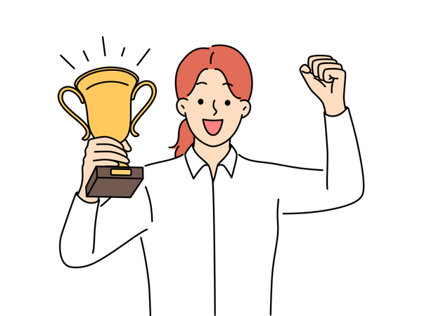 Happy woman holding trophy  Illustration