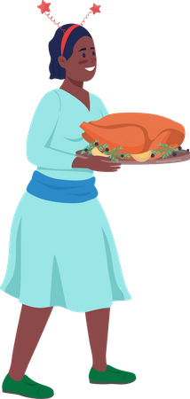 Happy woman holding turkey Illustration