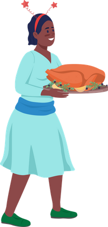 Happy woman holding turkey  Illustration