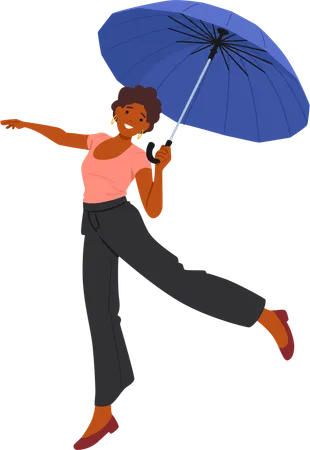 Happy Woman Holding Umbrella  Illustration