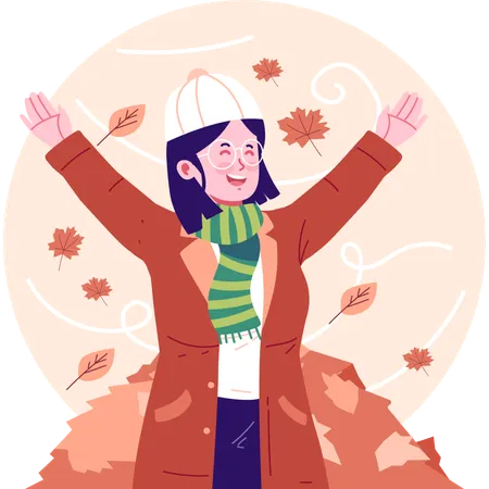 Happy woman in autumn outfit  Illustration