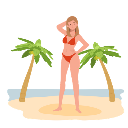 Happy Woman in bikini on the beach  Illustration