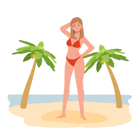 Happy Woman in bikini on the beach  Illustration