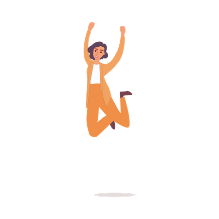 Happy woman in business suit jumping in air  Illustration