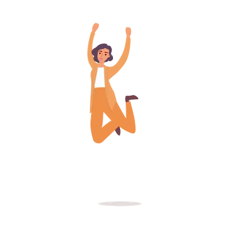 Happy woman in business suit jumping in air Illustration