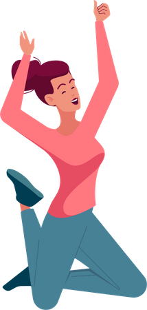 Happy Woman In Casual Clothes Jumping In Air And Laughing  Illustration
