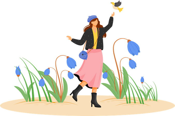 Happy woman in coat  Illustration