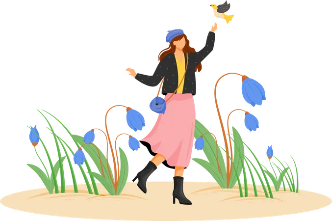 Happy woman in coat  Illustration