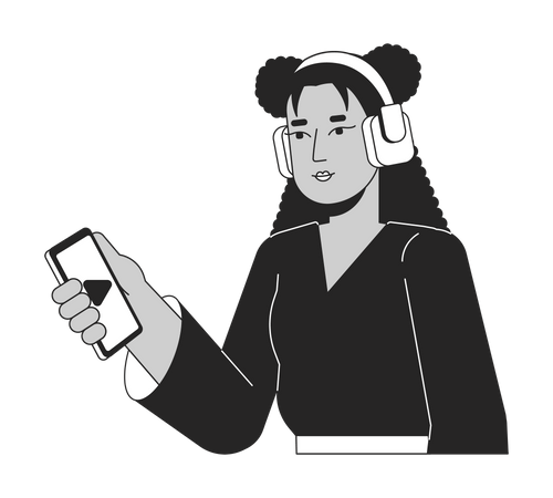 Happy woman in headphones  Illustration