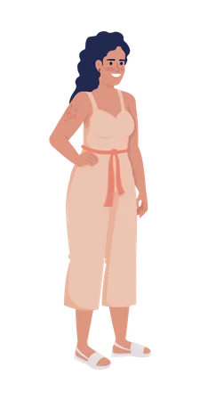 Happy Woman In Jumpsuit Semi Flat Color Vector Character Casual Fashion Editable Figure Full Body Person On White Simple Cartoon Style Illustration For Web Graphic Design And Animation Illustration