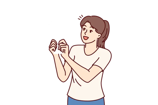 Happy woman is pointing towards up arrow  Illustration