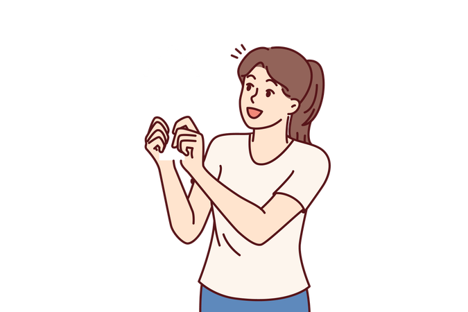 Happy woman is pointing towards up arrow  Illustration