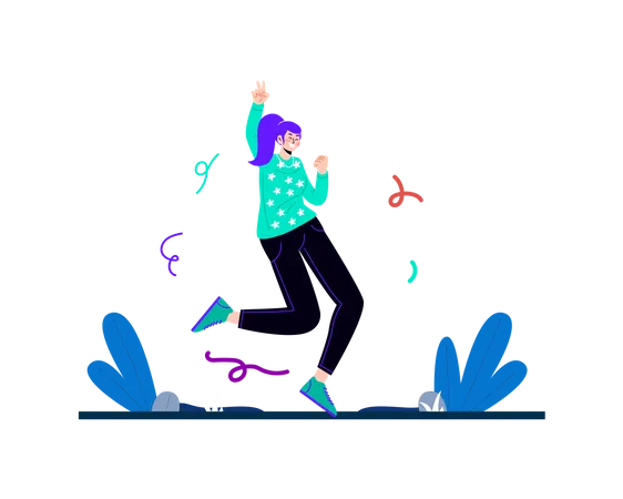 Happy woman jumping  Illustration