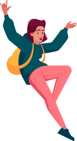 Happy Woman Jumping And Laughing Illustration