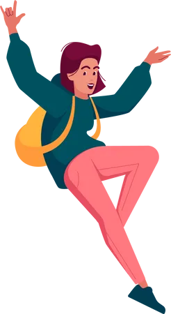 Happy Woman Jumping And Laughing Illustration