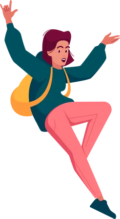 Happy Woman Jumping And Laughing  Illustration