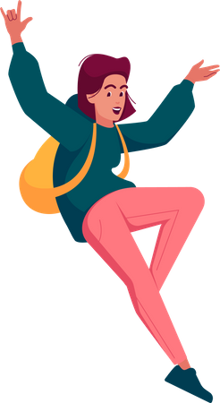 Happy Woman Jumping And Laughing  Illustration