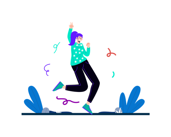 Happy woman jumping  Illustration