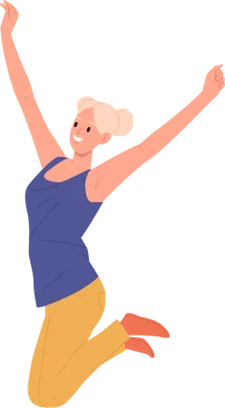 Happy woman jumping up from joy and success  Illustration