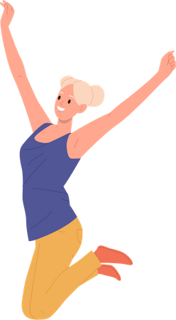 Happy woman jumping up from joy and success  Illustration