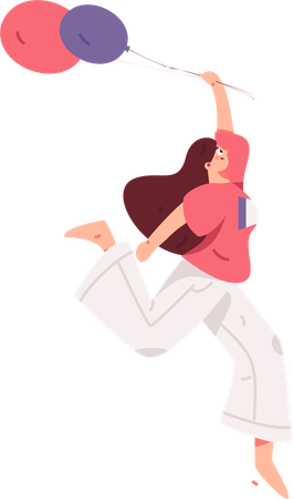 Happy woman jumps in air  Illustration