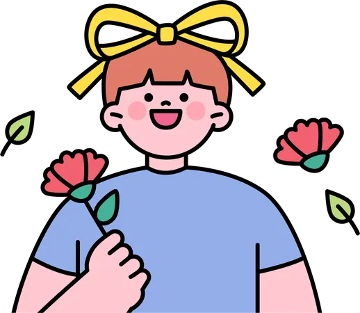 Happy woman loves flowers  Illustration