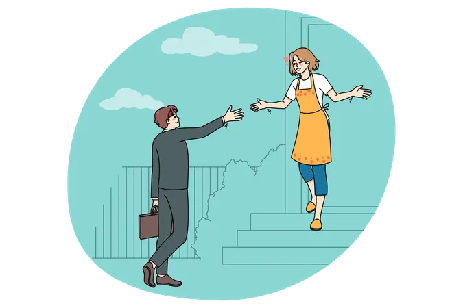 Happy woman meeting husband coming back home  Illustration