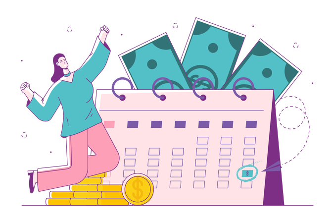 Happy Woman on Payday  Illustration