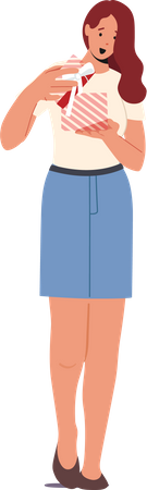 Happy Woman Open Gift Box  Illustration