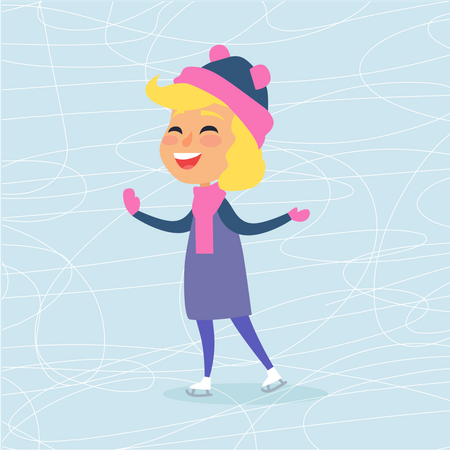 Happy woman Person on Ice-rink in Winter  Illustration